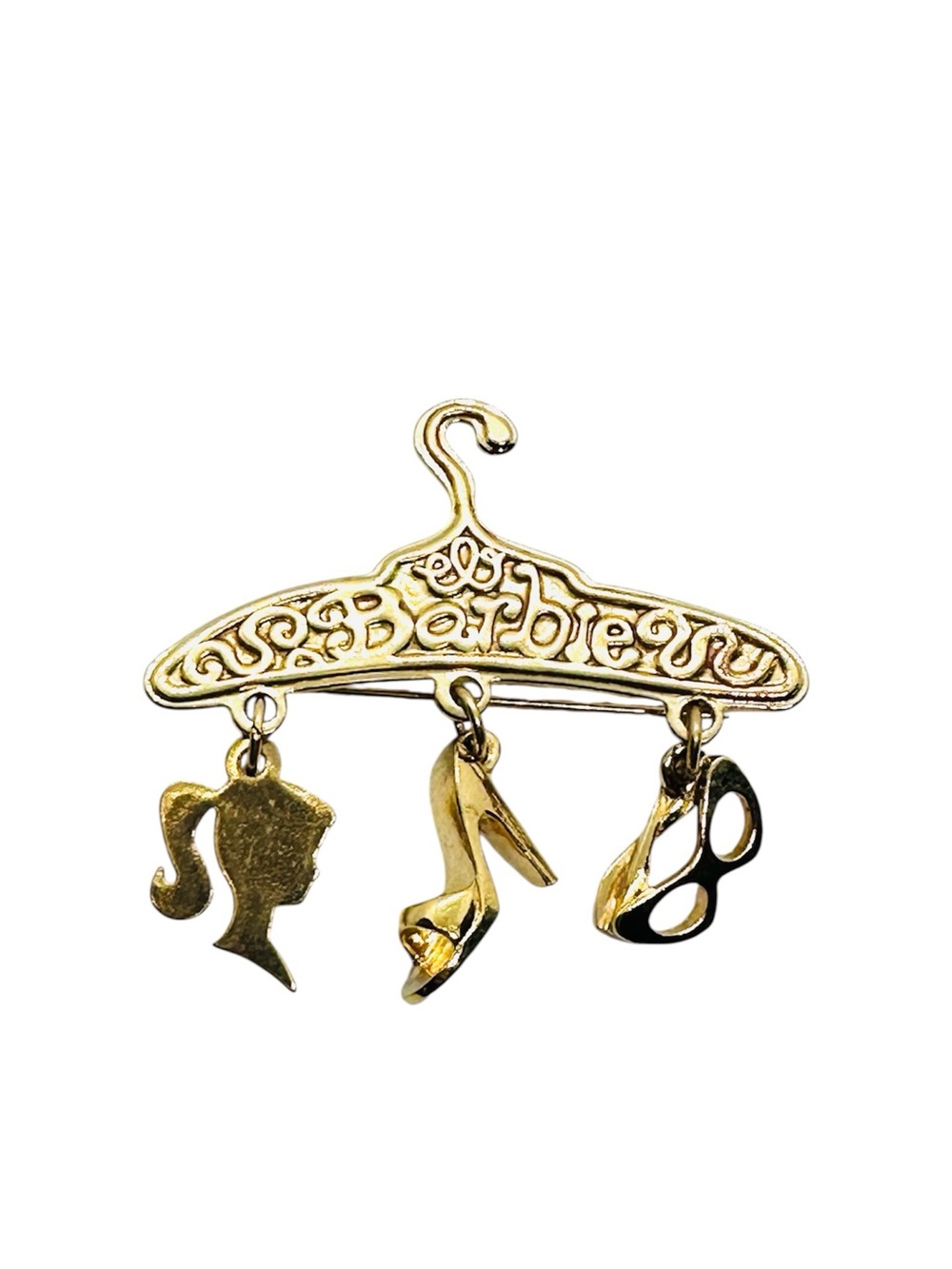Vintage Collectible Goldtone Barbie Hanger Charm Brooch Pin Doll Heel Sunglasses
